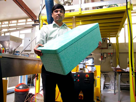 Man holds eco-friendly polystyrene alternative 