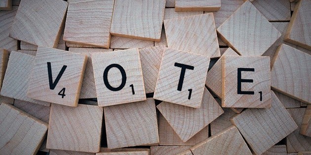 'VOTE' spelt out in Scrabble letters