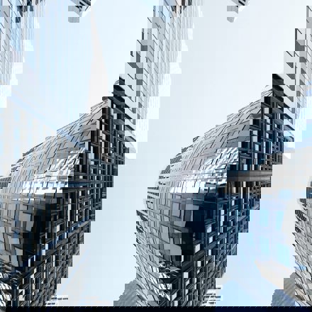 Two buildings, one square and one circle