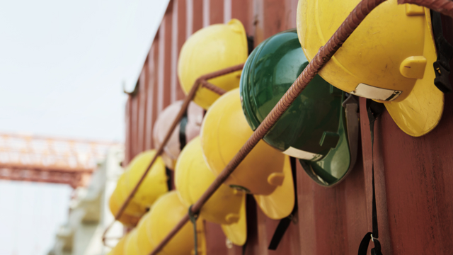 Rows of hard hats 