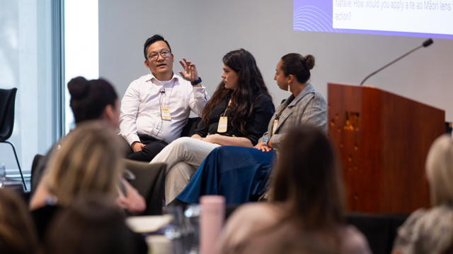 Three person panel at course 
