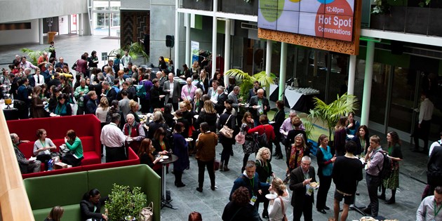 People networking at a conference