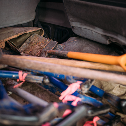 Spades in back of truck