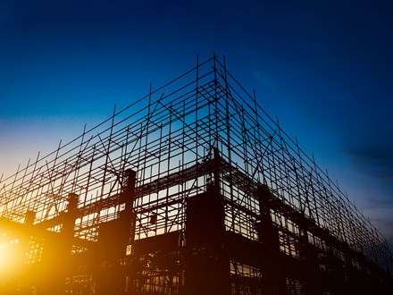 Silhouette of building and scaffolding