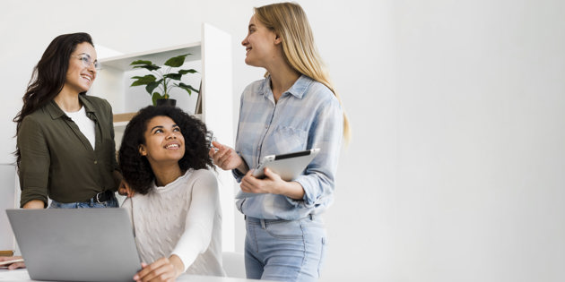 Three women in conversation