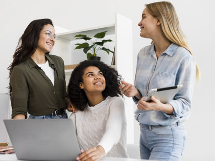 Three women in conversation