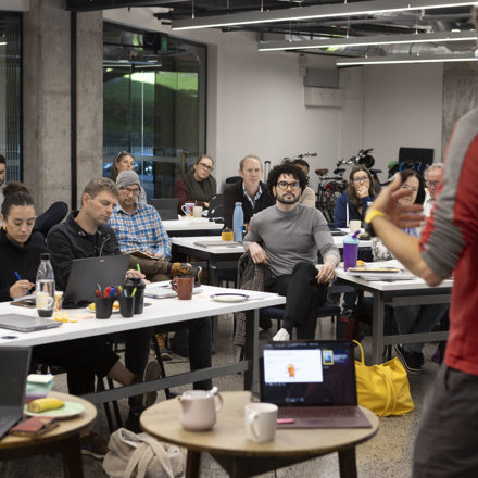 Man presenting at workshop 