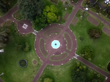 Aerial view of fountain in park