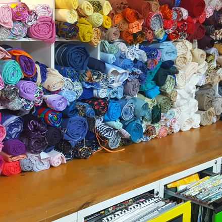 Bolts of colourful fabric