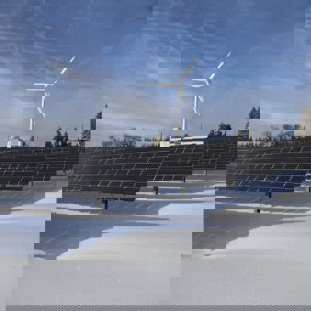 Solar panels and wind turbine