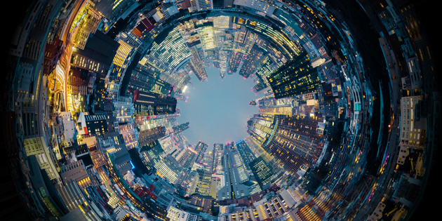 Fisheye view of cityscape