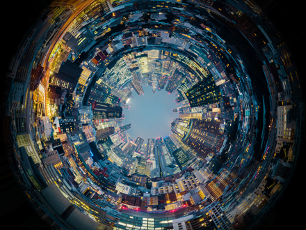 Fisheye view of cityscape