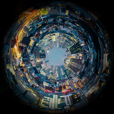 Fisheye view of cityscape
