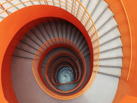 Orange spiral staircase