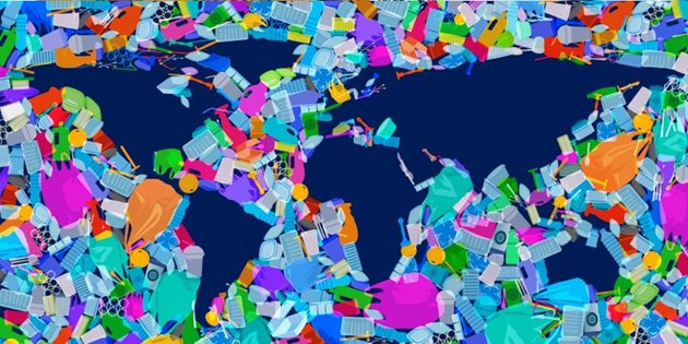 World map made up of plastic waste