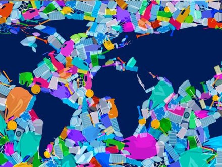 World map made up of plastic waste