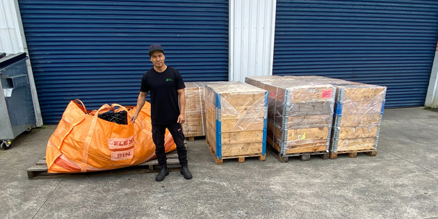 Man with large bag of rubber gaskets